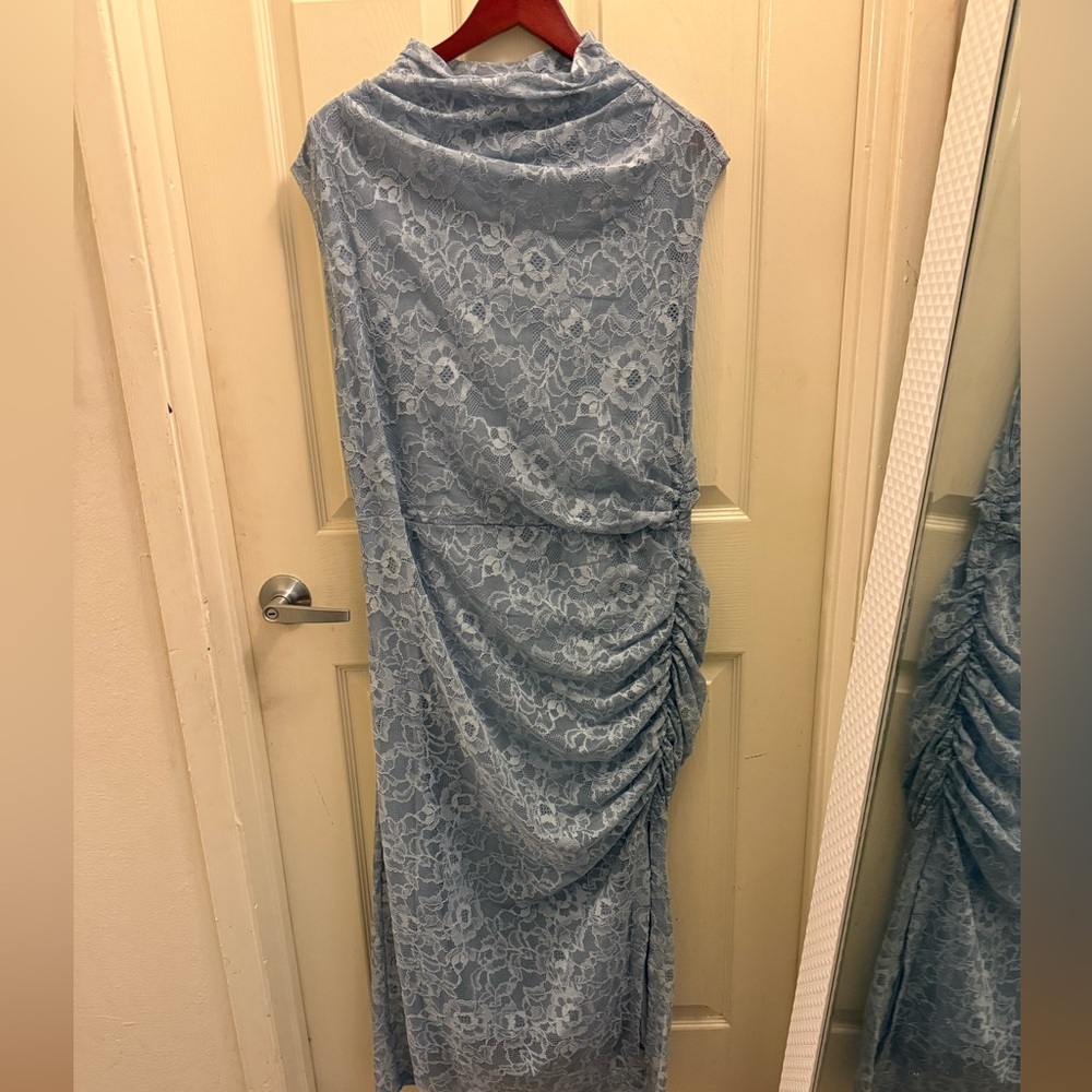 Anthropologie The Maya Dress Ruched Cowl Neck Lace Edition in blue. NWT - Picture 7 of 9